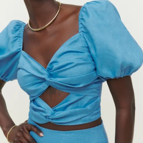Reformation Tops - Reformation Karina top short sleeve grotto blue size 4 xs authentic nwt